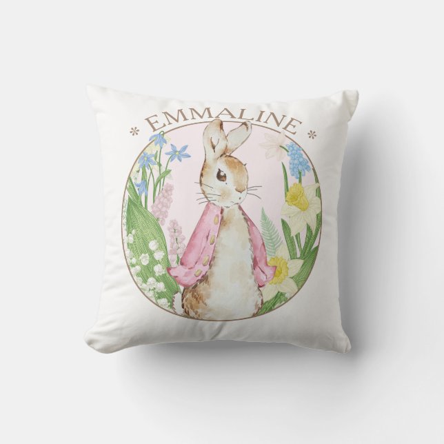 Peter the Rabbit Spring Blooms Pink Baby Shower Cushion (Front)