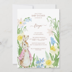Peter the Rabbit Spring Blooms Pink Baby Shower Invitation