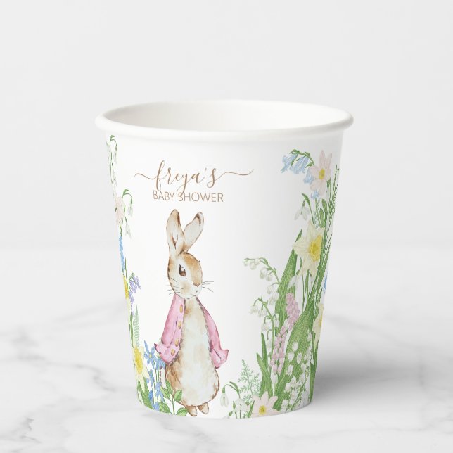 Peter the Rabbit Spring Blooms Pink Baby Shower Paper Cups (Front)