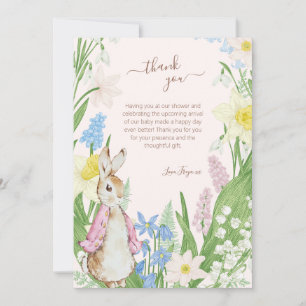 Peter the Rabbit Spring Blooms Pink Baby Shower Thank You Card