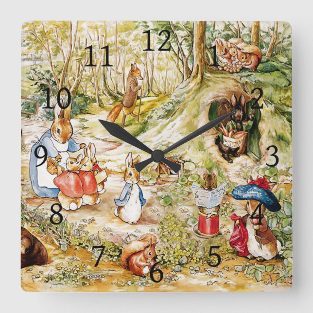 Peter the rabbit  square wall clock (Front)