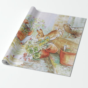 Peter the rabbit tumbling in garden shed wrapping paper