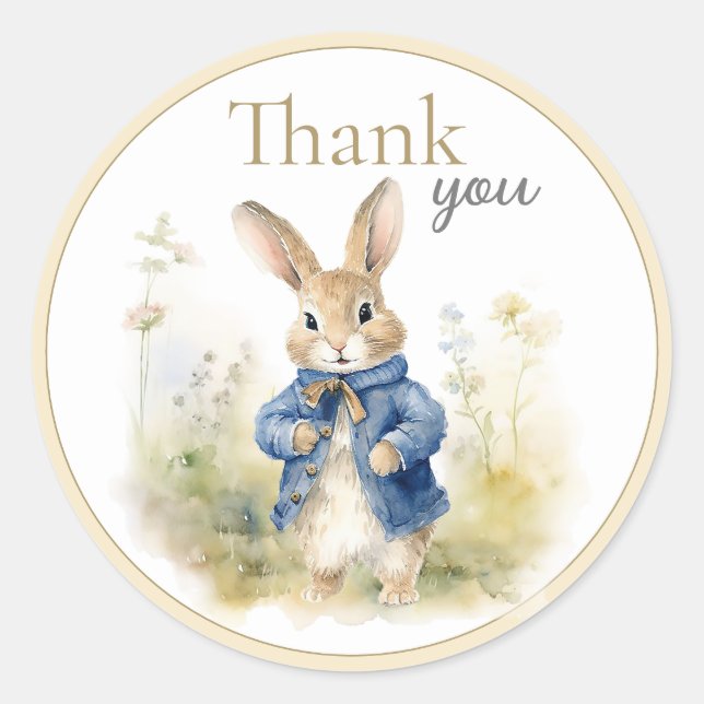 Peter The Rabbit Watercolor Birthday Classic Round Sticker (Front)