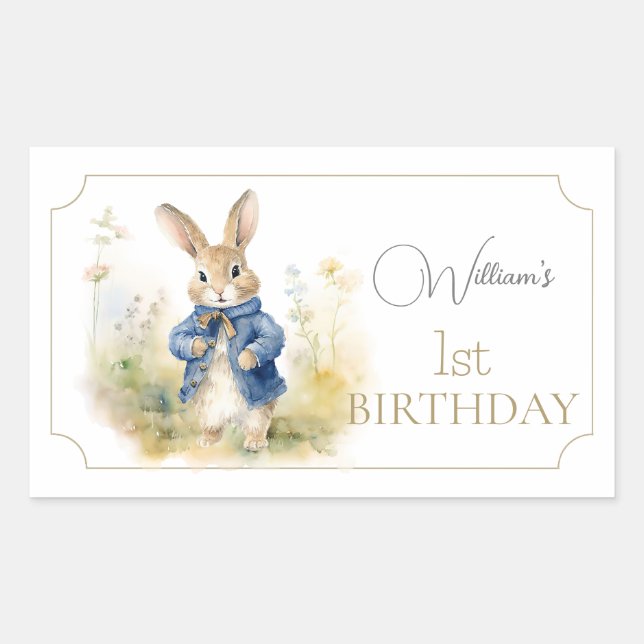 Peter The Rabbit Watercolor Birthday  Rectangular Sticker (Front)