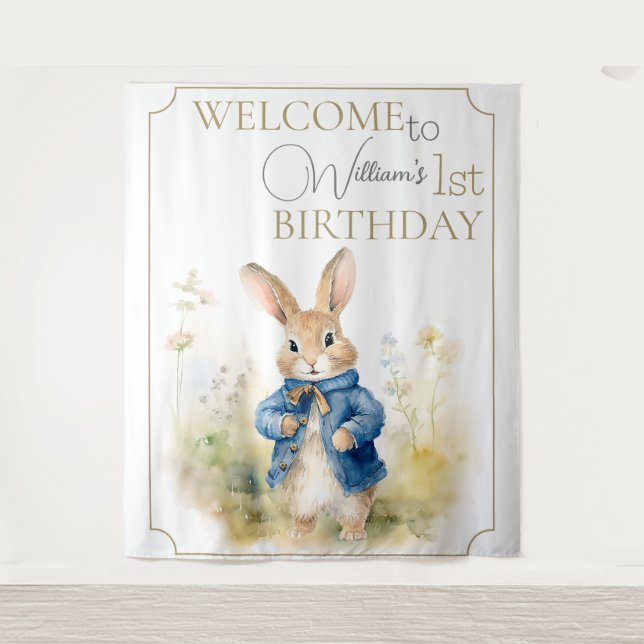 Peter The Rabbit Watercolor Birthday  Tapestry (Front)