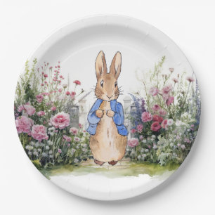 Peter the Rabbit watercolour floral garden Paper Plate