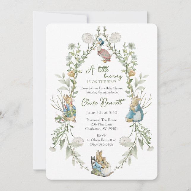 Peter the Rabbit Wildflower Baby Is On The Way QR  Invitation (Front)