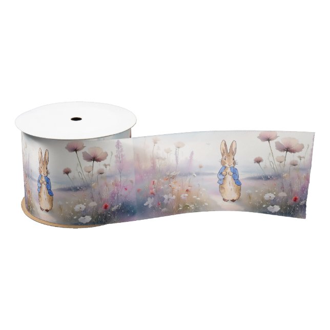 Peter the Rabbit wildflower field Satin Ribbon (Spool)
