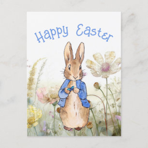 Peter the rabbit wildflowers Happy Easter Postcard