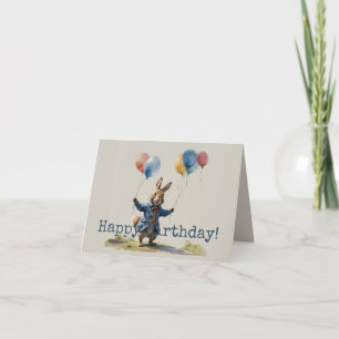 Peter the rabbit with balloons Happy Birthday Card