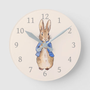 Peter the Rabbit with Beige background Round Clock