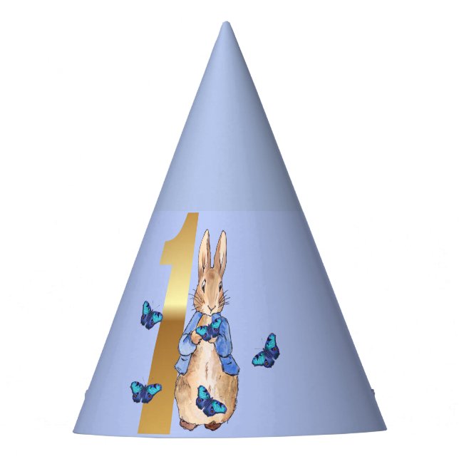 Peter the Rabbit with Blue Butterflies  Party Hat (Front)