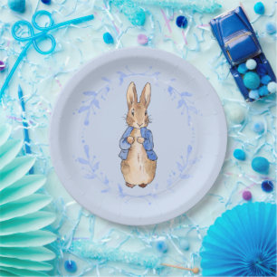 Peter the Rabbit with blue leaf wreath   Paper Plate