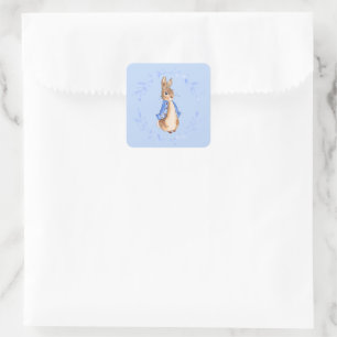 Peter the Rabbit with Blue Leafy Wreath   Square Sticker