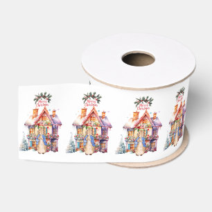 Peter the Rabbit with Christmas cottage Grosgrain Ribbon