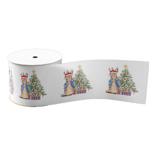 Peter the Rabbit with Christmas tree Grosgrain Ribbon