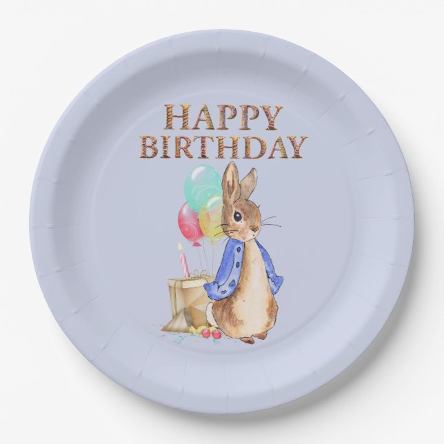 Peter the rabbit with donut theme Happy Birthday Paper Plate (Front)