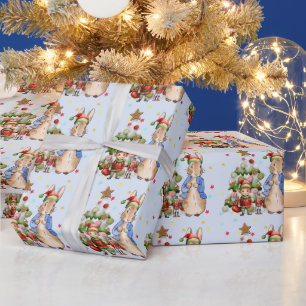 Peter the Rabbit with Elf and Christmas tree Wrapping Paper