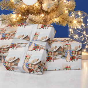 Peter the Rabbit with Elf and snowy landscape Wrapping Paper