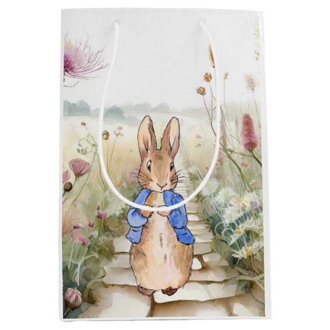 Peter the Rabbit with field of wildflowers Medium Gift Bag (Front)