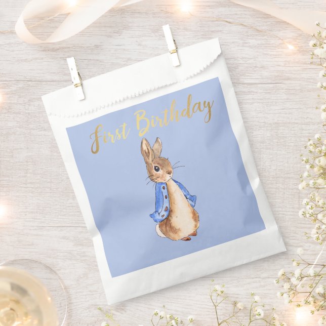 Peter the Rabbit with Gold First Birthday Text Favour Bags (Clipped)