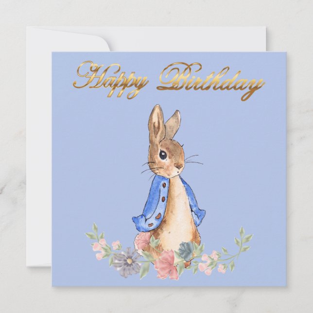 Peter the Rabbit with Gold Happy Birthday Text (Front)