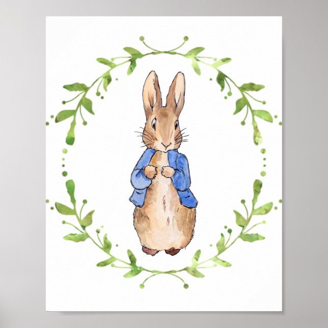 Peter the Rabbit with Green leaf Wreath   Poster (Front)