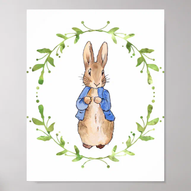 Peter the Rabbit with Green leaf Wreath Poster | Zazzle