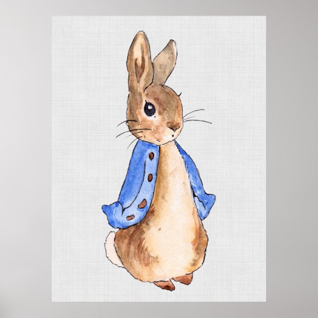 Peter the Rabbit with grey linen textured backgrou Poster (Front)