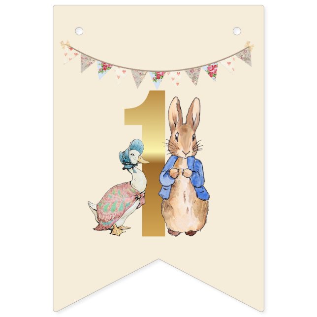 Peter the Rabbit with Jemima First Birthday Bunting (First Flag)