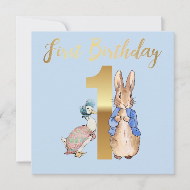 Peter the Rabbit with Jemima First Birthday Invitation (Front)
