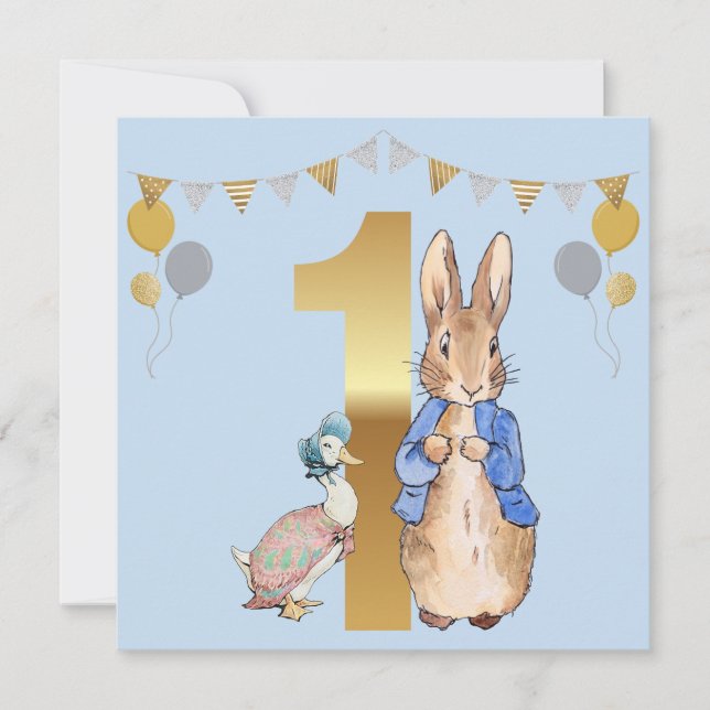 Peter the Rabbit with Jemima First Birthday Invitation (Front)