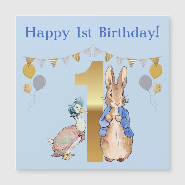 Peter the Rabbit with Jemima First Birthday Magnetic Invitation (Front)