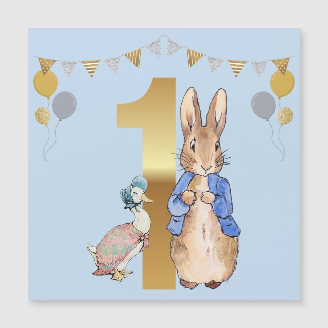Peter the Rabbit with Jemima First Birthday Magnetic Invitation (Front)