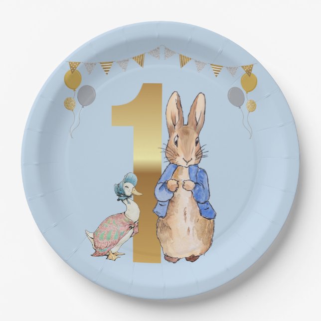 Peter the Rabbit with Jemima First Birthday Paper Plate (Front)