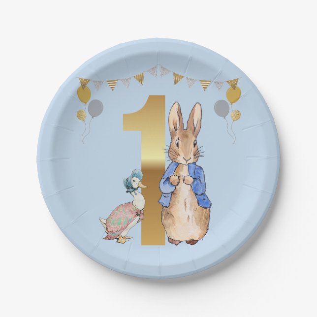 Peter the Rabbit with Jemima First Birthday Paper Plate (Front)
