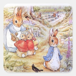 Peter the Rabbit with Josephine Bunny in the Woods Square Sticker