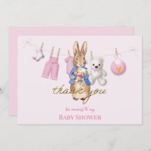 Peter the rabbit with pink bunting thank you