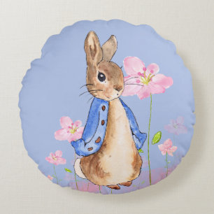 Peter the Rabbit with Pink Flowers Round Cushion