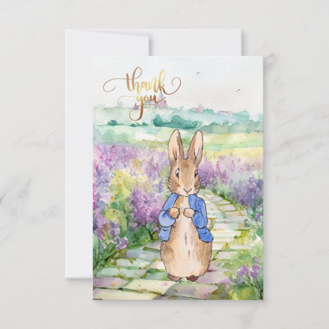 Peter the Rabbit with watercolour lilacs  Thank You Card (Front)