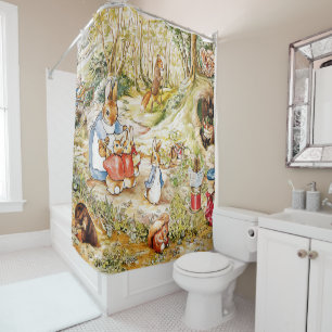 Peter the Rabbit with woodland creatures Shower Curtain