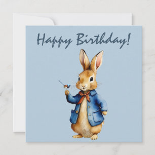 Peter the rabbit with Wren Happy Birthday Card