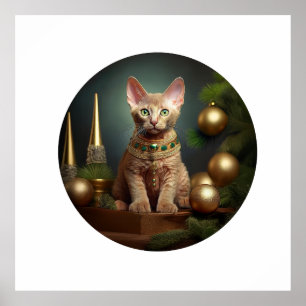 Peterbald Kitten In Christmas Setting Poster
