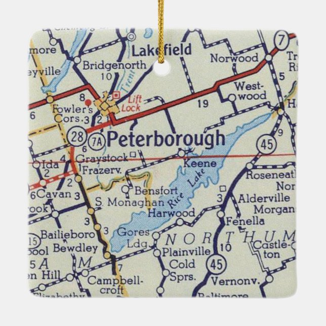 Peterborough ON Vintage Map Ceramic Ornament (Back)