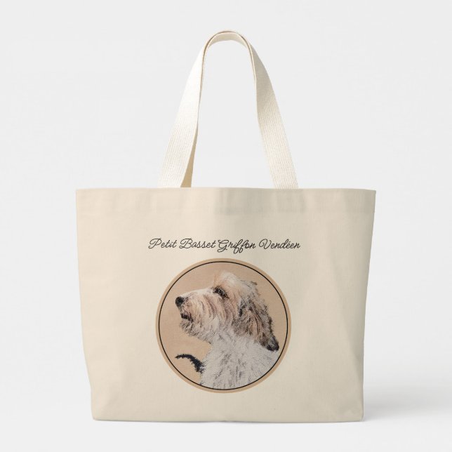 Petit Basset Griffon Vendéen Painting PBGV Dog Art Large Tote Bag (Back)