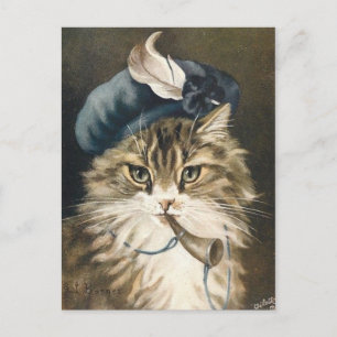 Petit garçon bleu chat postcard