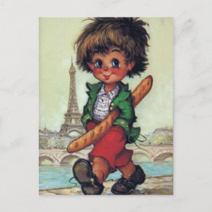 Petit Poulbot avec baguette à Paris Postcard