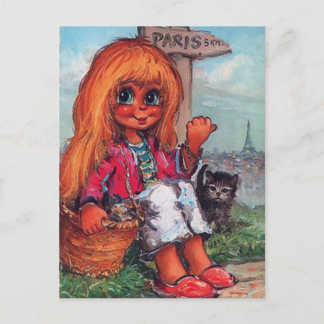 Petit Poulbot et chaton Postcard (Front)