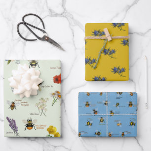 PetitArt   Bees & Wildflowers Set of 3  Wrapping P Wrapping Paper Sheet