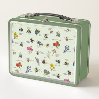 PetitArt | British Bee and Wildflower | Green  Metal Lunch Box